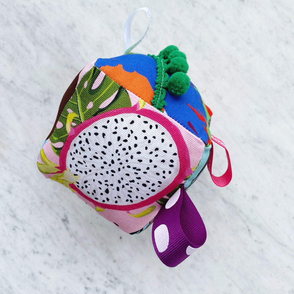 Sensory baby cube. Soft fabric toddler block. Baby shower and newborn gift.