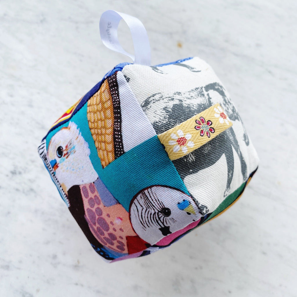 Sensory baby cube. Soft fabric toddler block. Baby shower and newborn gift.