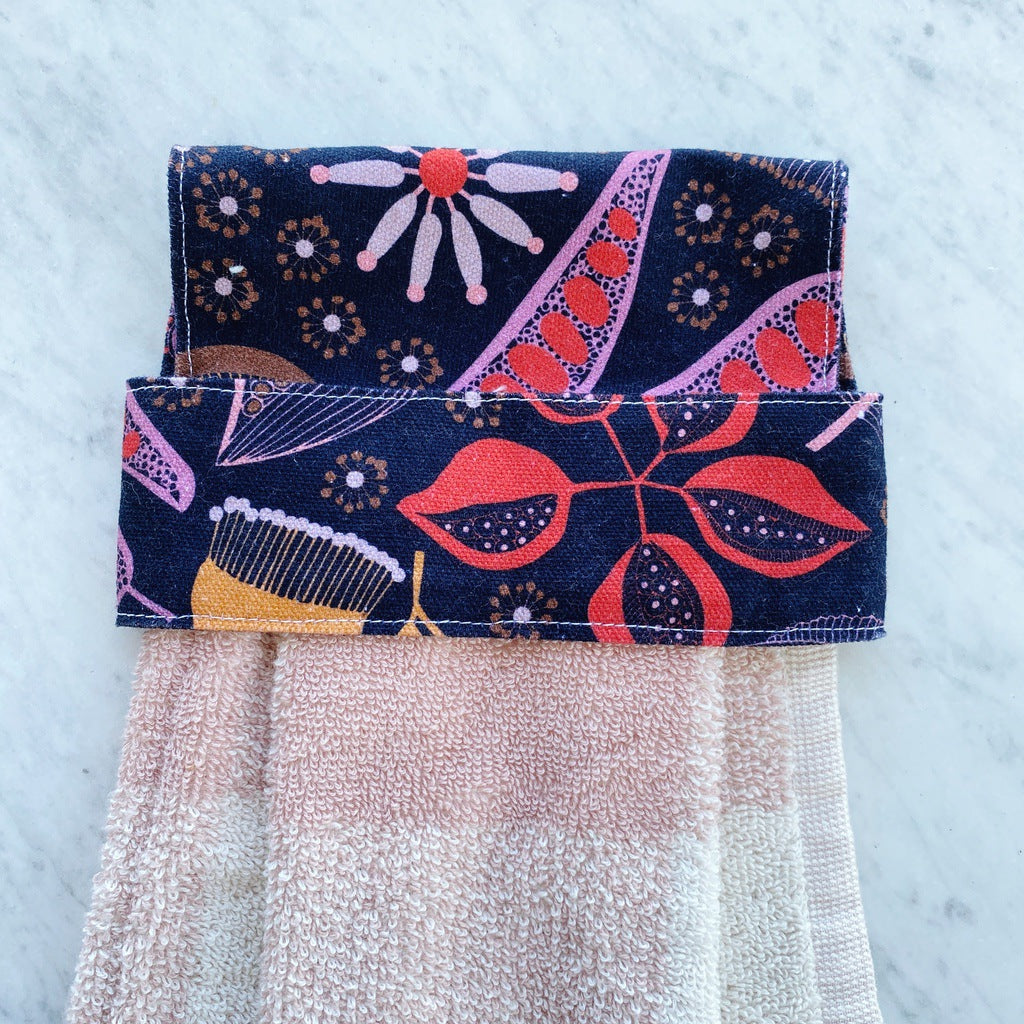 Seeds and nuts no button, hanging kitchen hand towel.