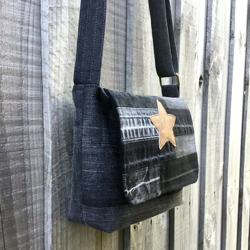 Upcycled Grey Denim Messenger Bag – Cork Star