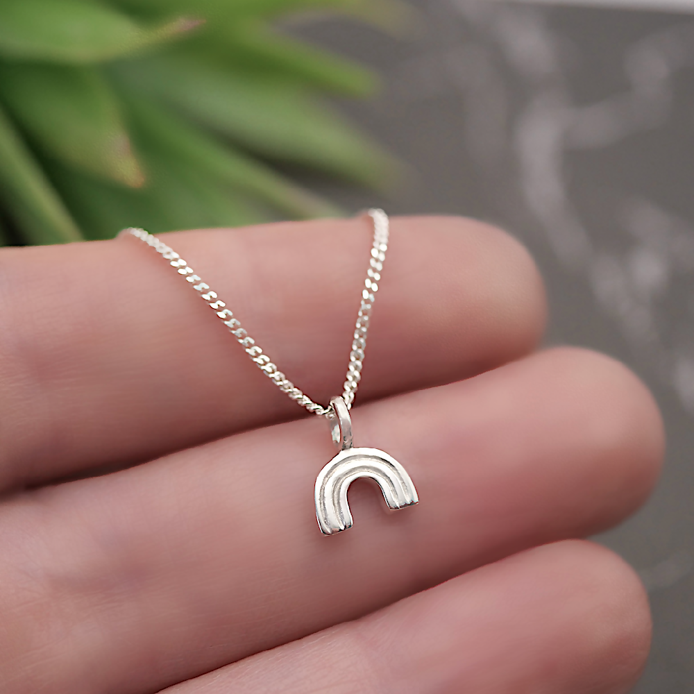 tiny rainbow pendant sterling silver hand sml