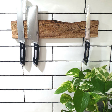 Wall mounted Magnetic Knife Holder, 40cm, Holds 7 knives,Made locally in Rockingham WA,, Stunning Marri Timber, Beautiful Wedding Present or Anniversary Gift, Feature Edge