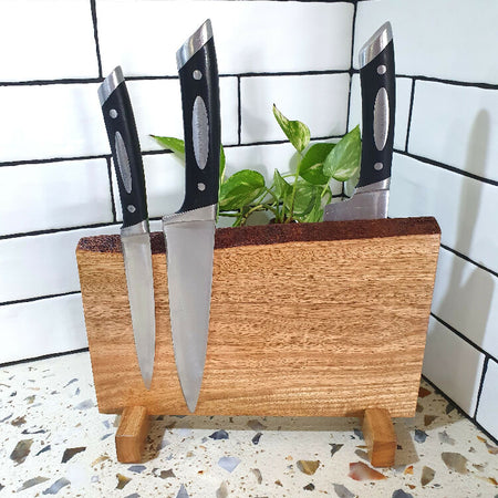 Magnetic Nine Knife Block,Made in Western Australia of Marri Timber , Kitchen Knife Holder, Beautiful Fifth Anniversary Gift