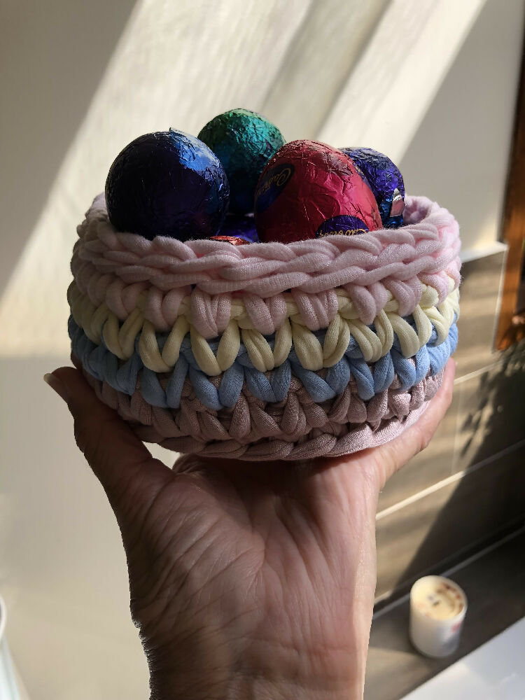 Crochet Easter Basket Rainbow Filled