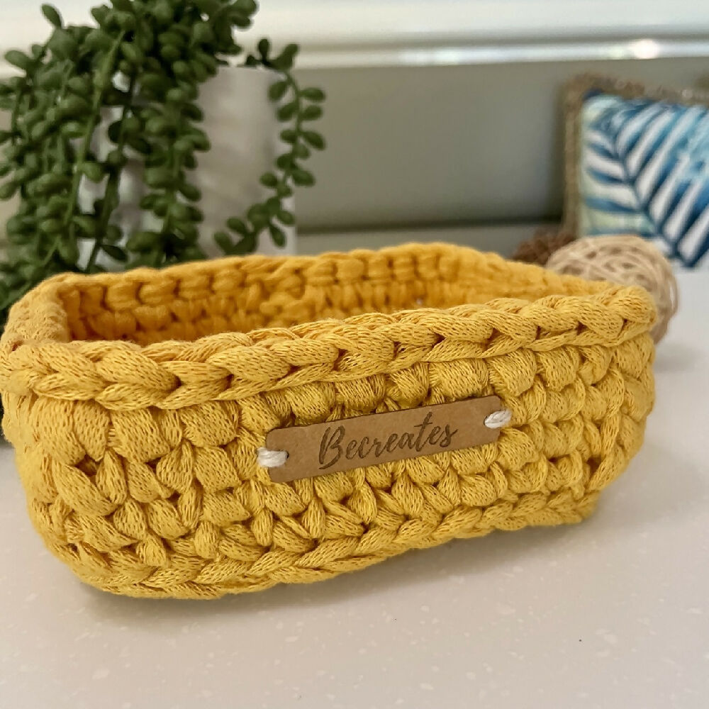 Crochet handmade basket | Home Decor | Mustard Rectangle