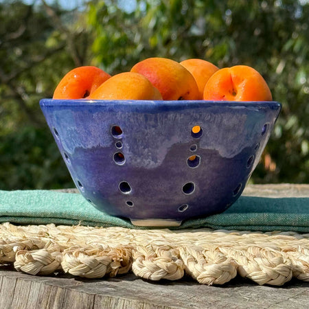 Ceramic Berry Bowl Colander | Violet Blue | Wheel Thrown Pottery