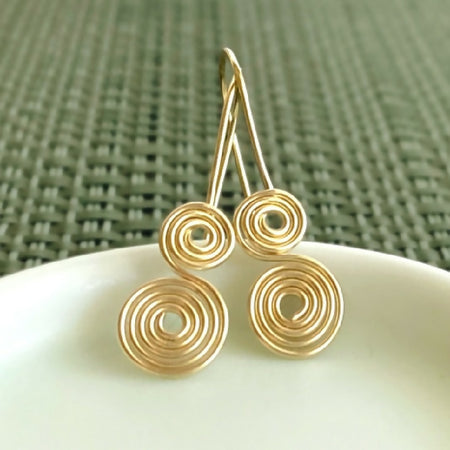 Double spiral 14k gold filled drop earrings