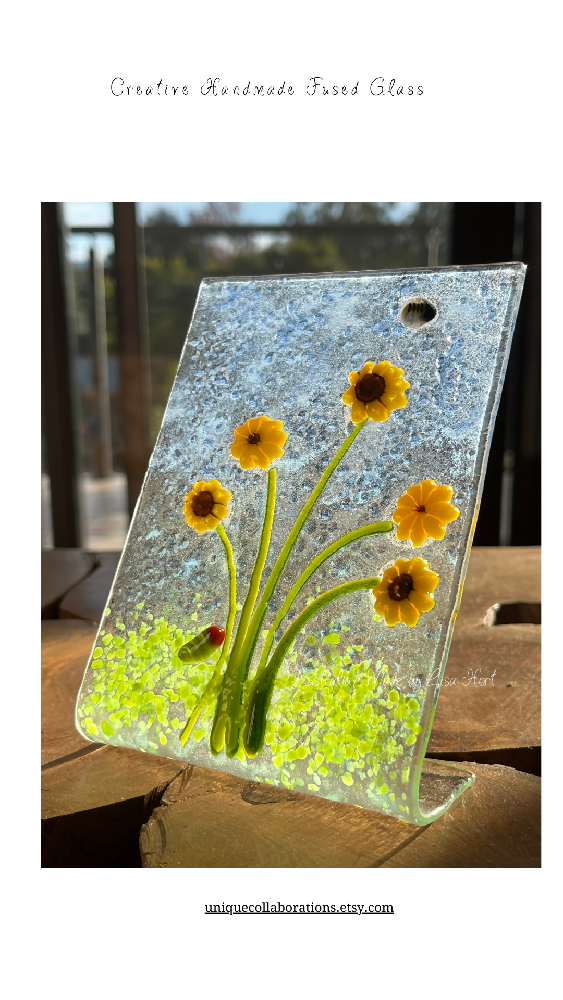 Handmade Fused Glass Free Standing Inspired by the sunflower garden
