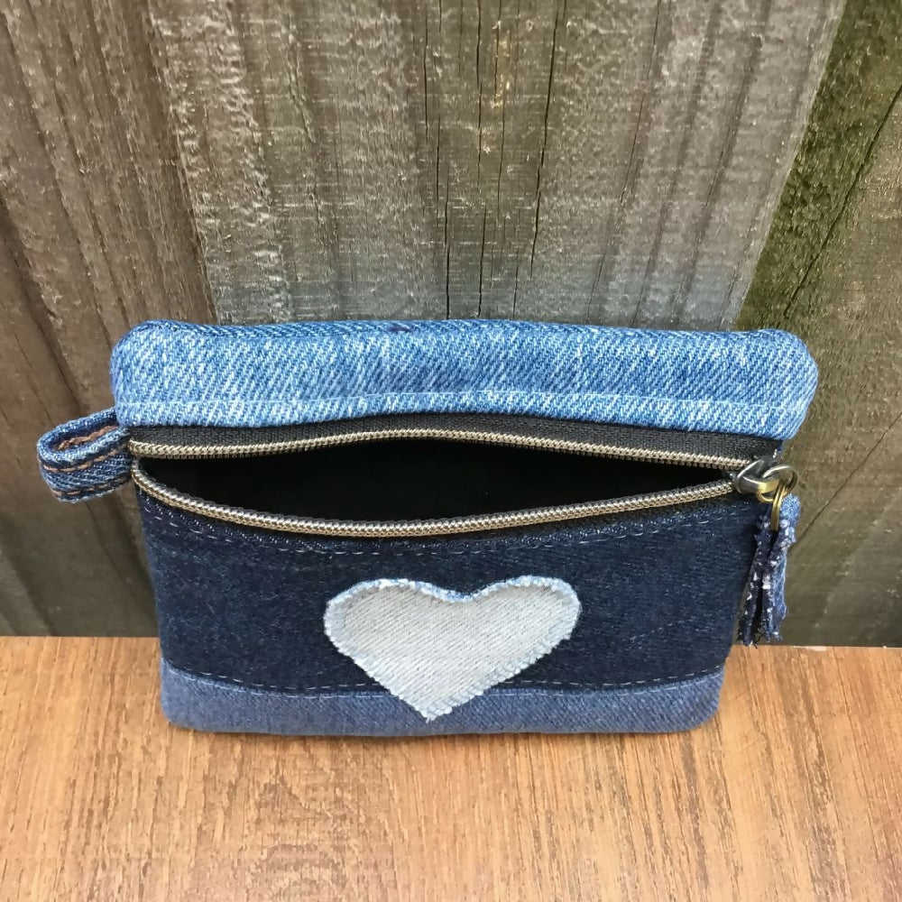 Upcycled Denim Coin Pouch - Heart