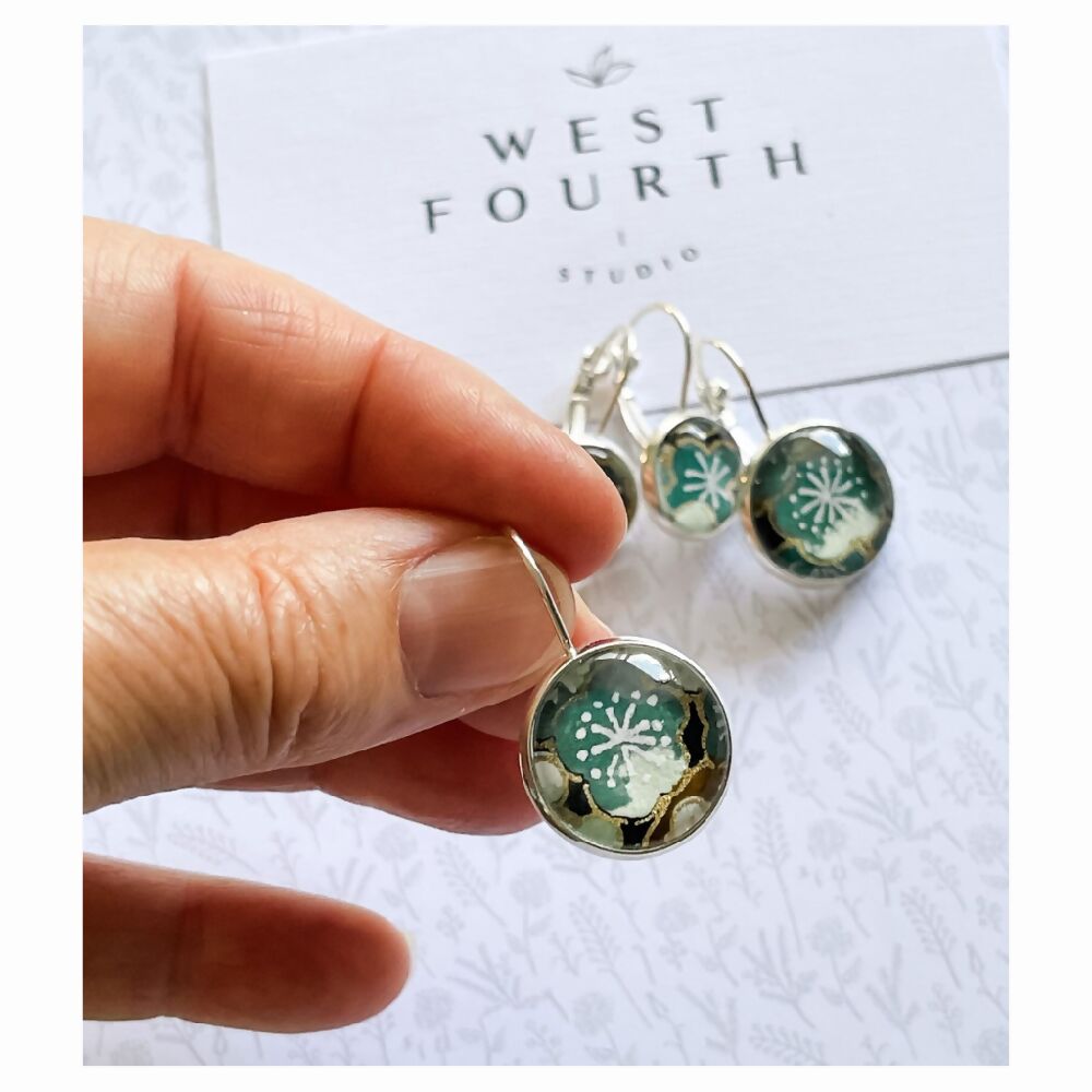 Green Flower Earrings • Cherry Blossom Earrings