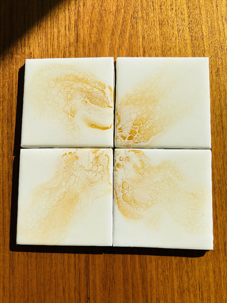 Fluid Art/Resin Drink Coasters (Set of 4) Gold Sparkle