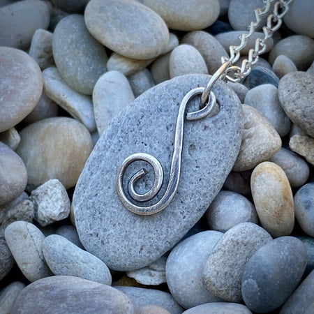 Recycled Sterling Silver and River Rock Pendant - Grey