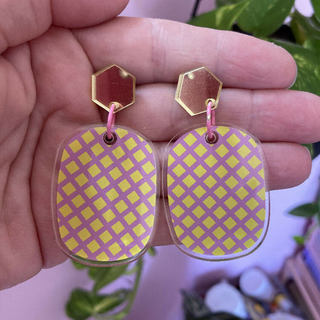 Pink / yellow acrylic pop earrings