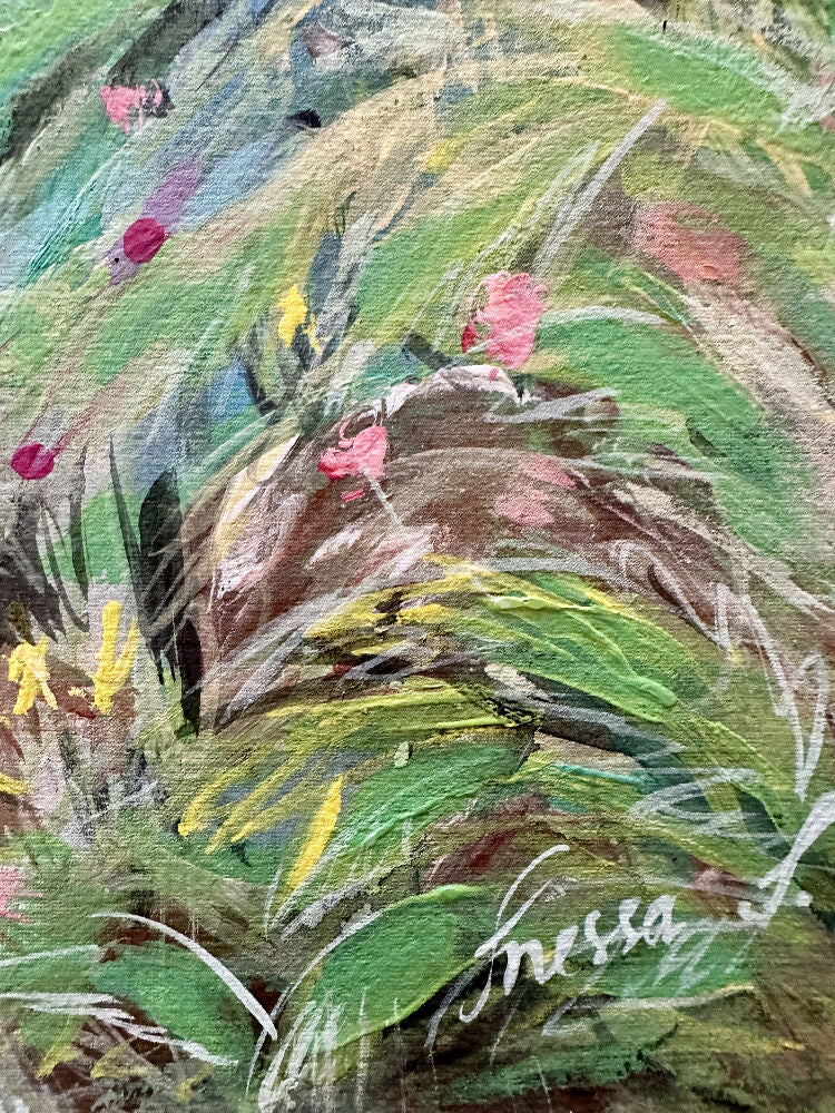 Misty meadow, acrylic on paper framed 40x50 cm, signed