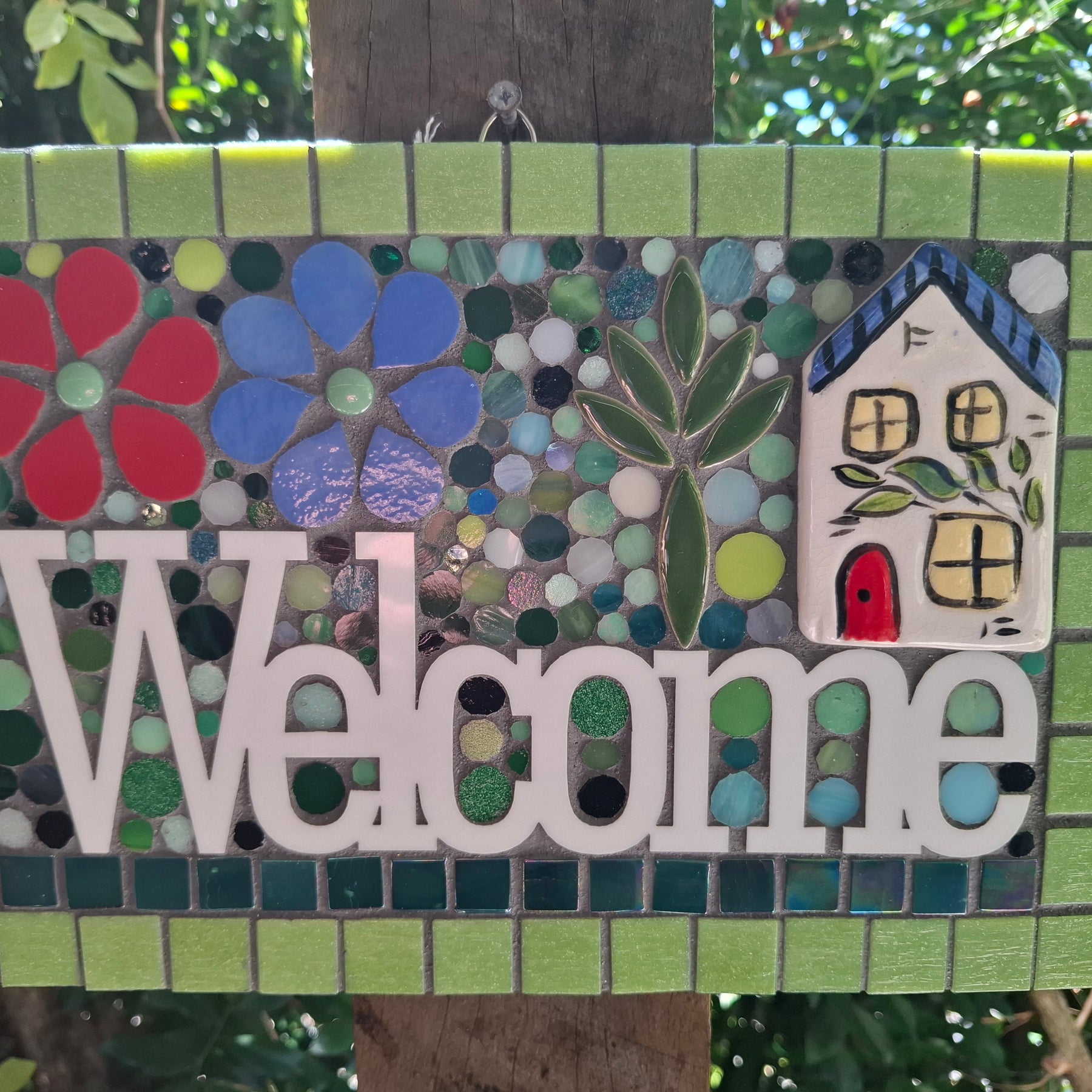 Greet your Visitors with a Mosaic Glass and Ceramic Welcome Sign