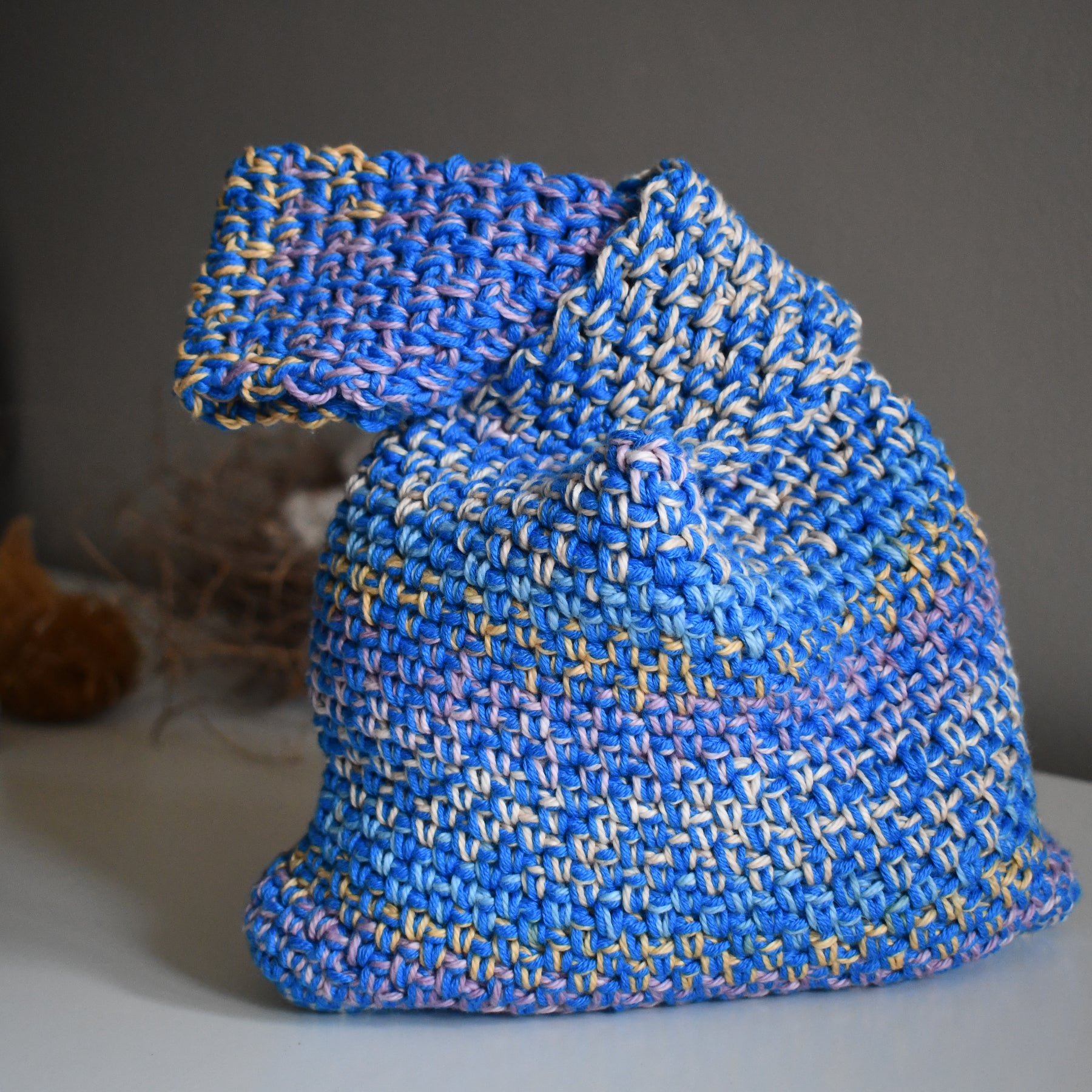 Japanese Knot Bag - Unique Crochet Bag Purse Sea Blue