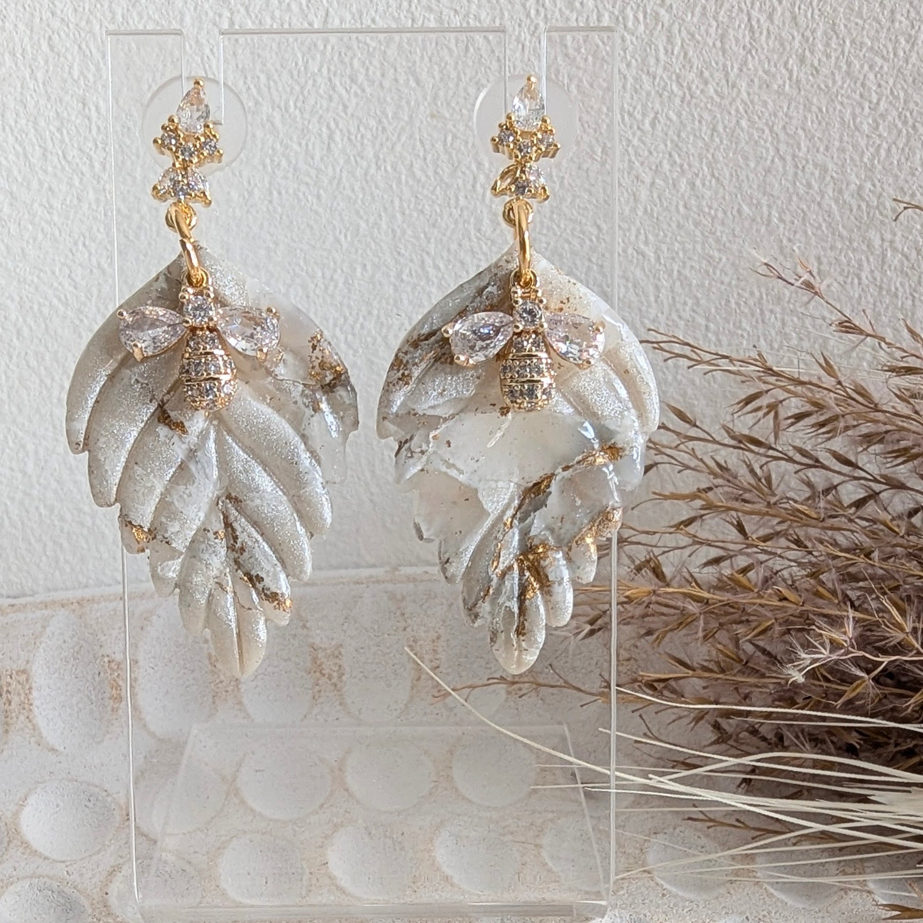 Bees on Leaves Gold Accented Earrings. Free shipping