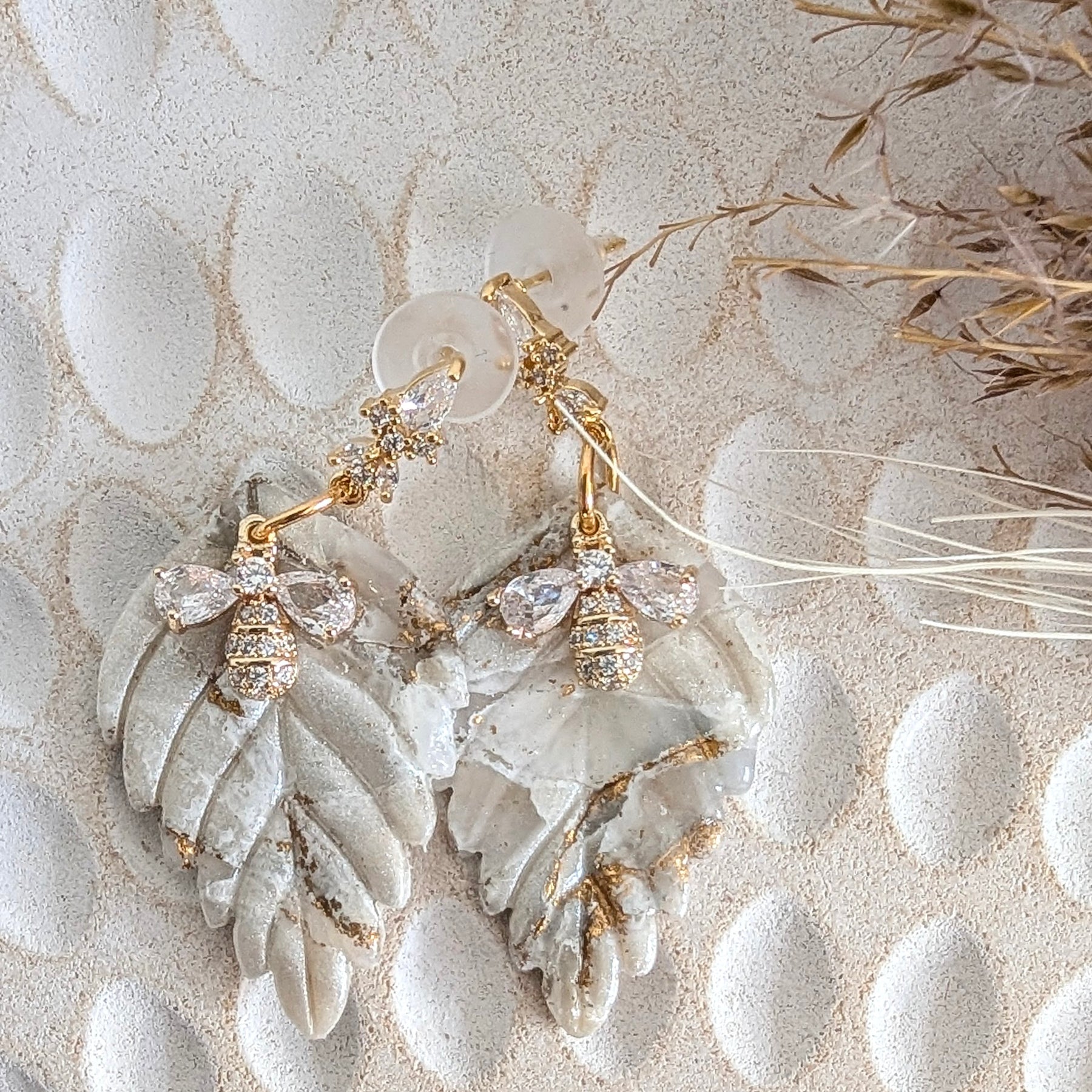 Bees on Leaves Gold Accented Earrings. Free shipping