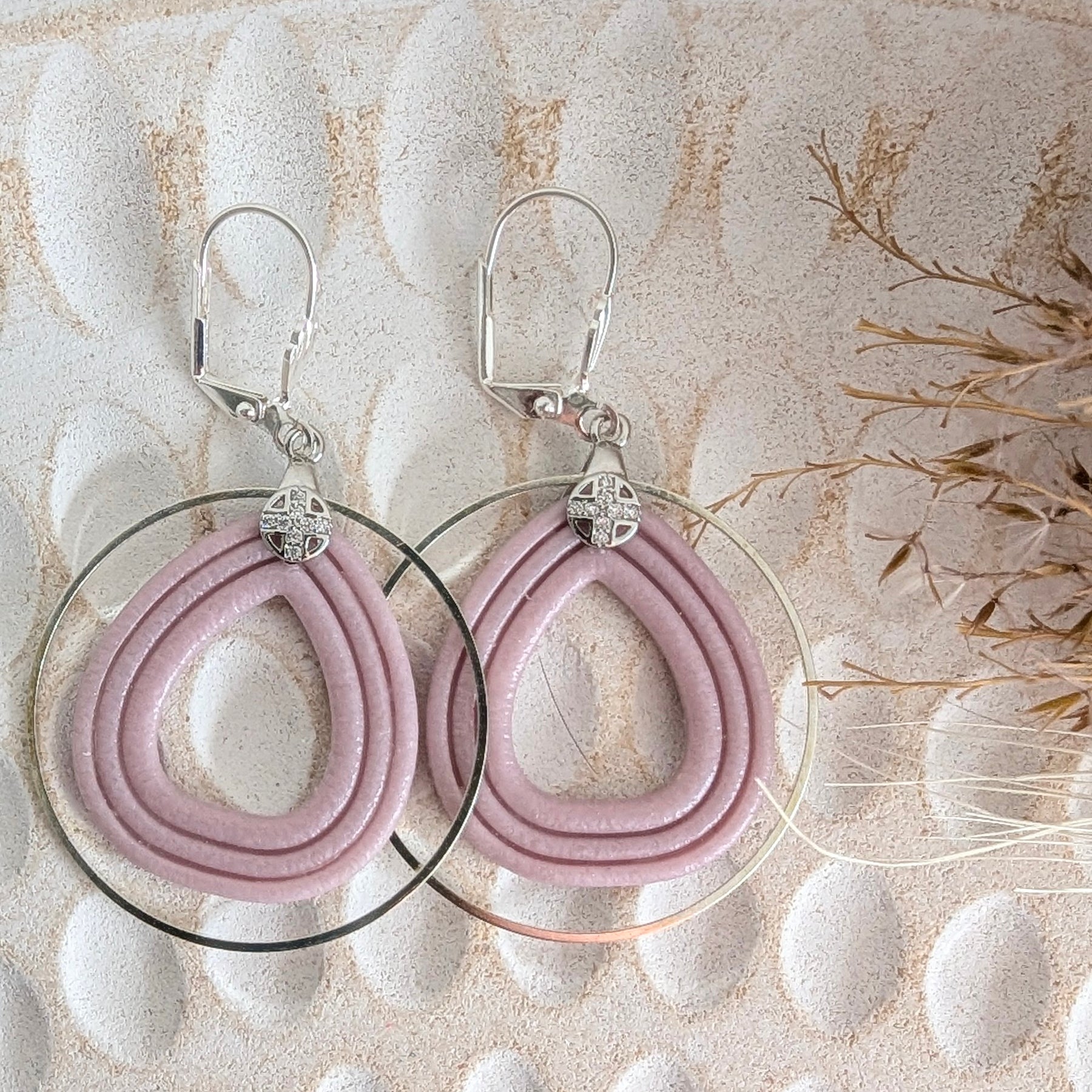 Pastel Pink and Silver Accented Earrings. Free shipping.