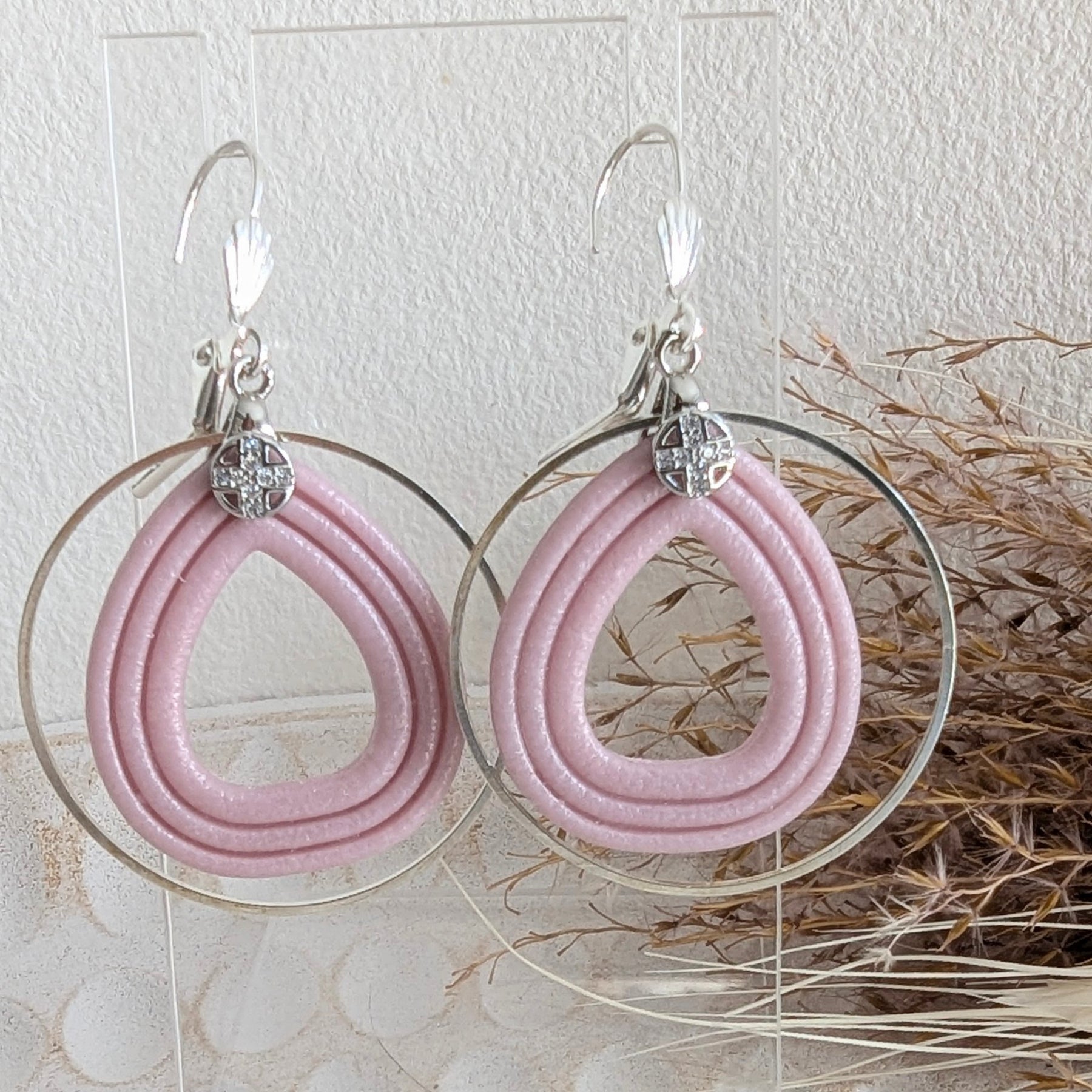 Pastel Pink and Silver Accented Earrings. Free shipping.