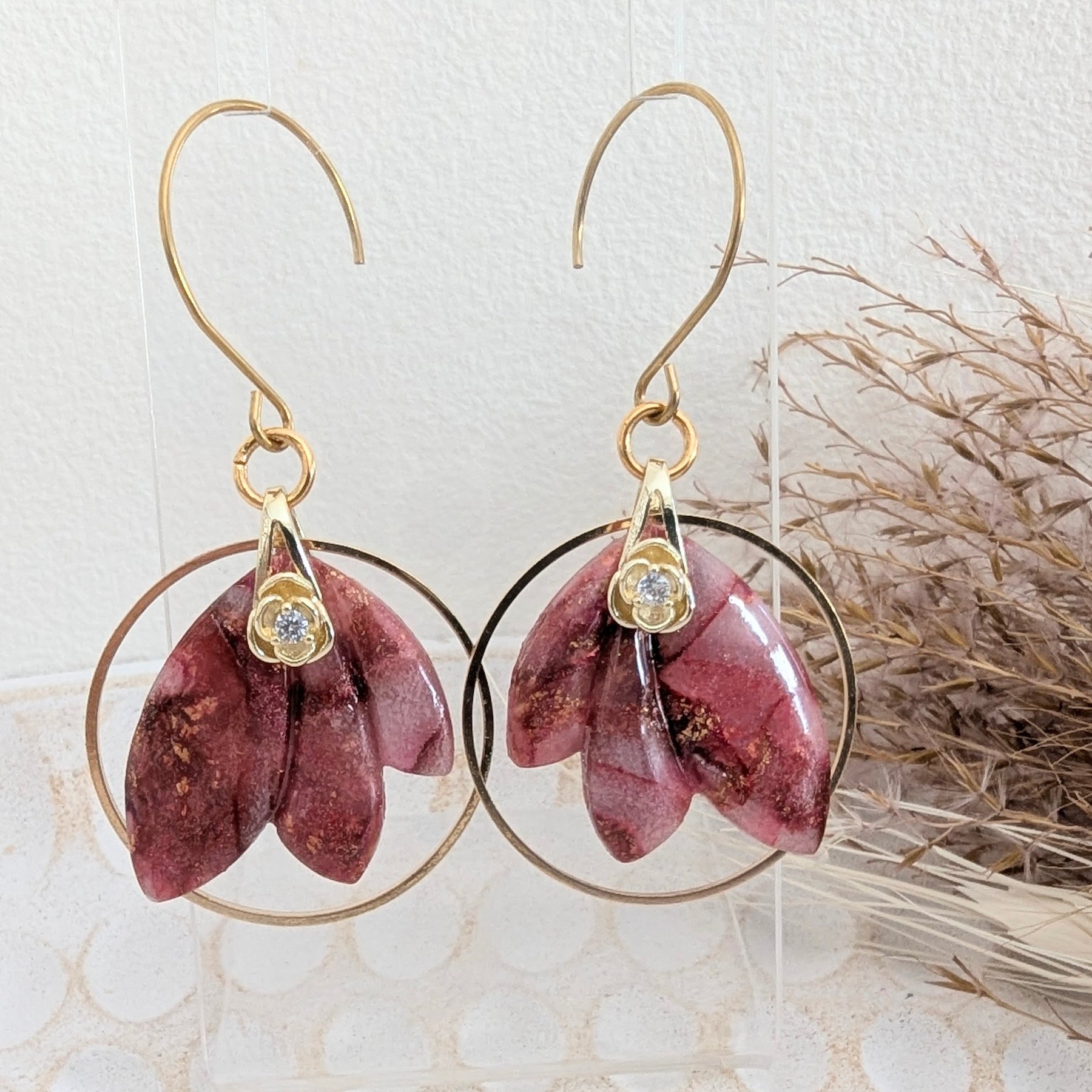 Rosy Russet Earrings With Gold Accents. Free shipping.