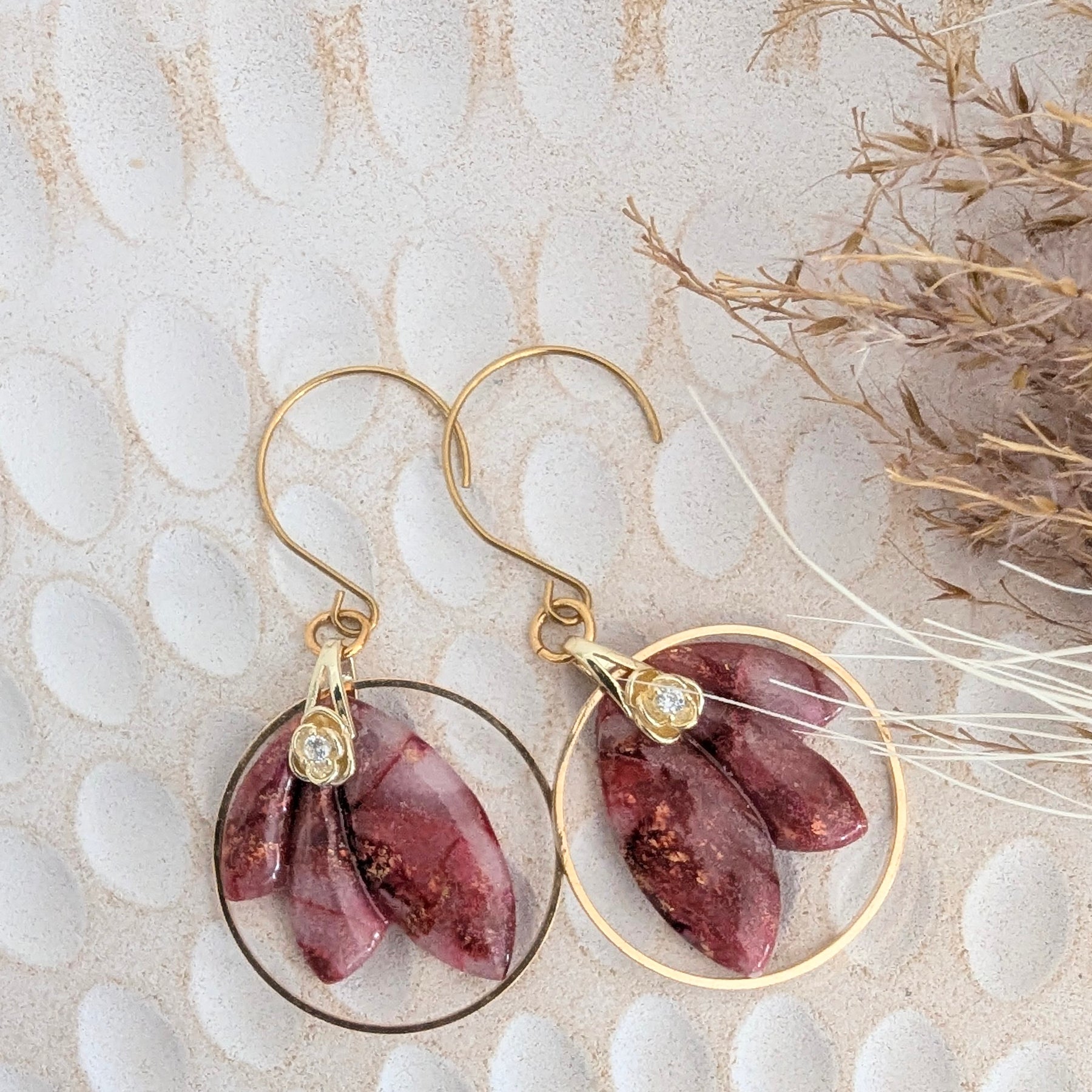 Rosy Russet Earrings With Gold Accents. Free shipping.