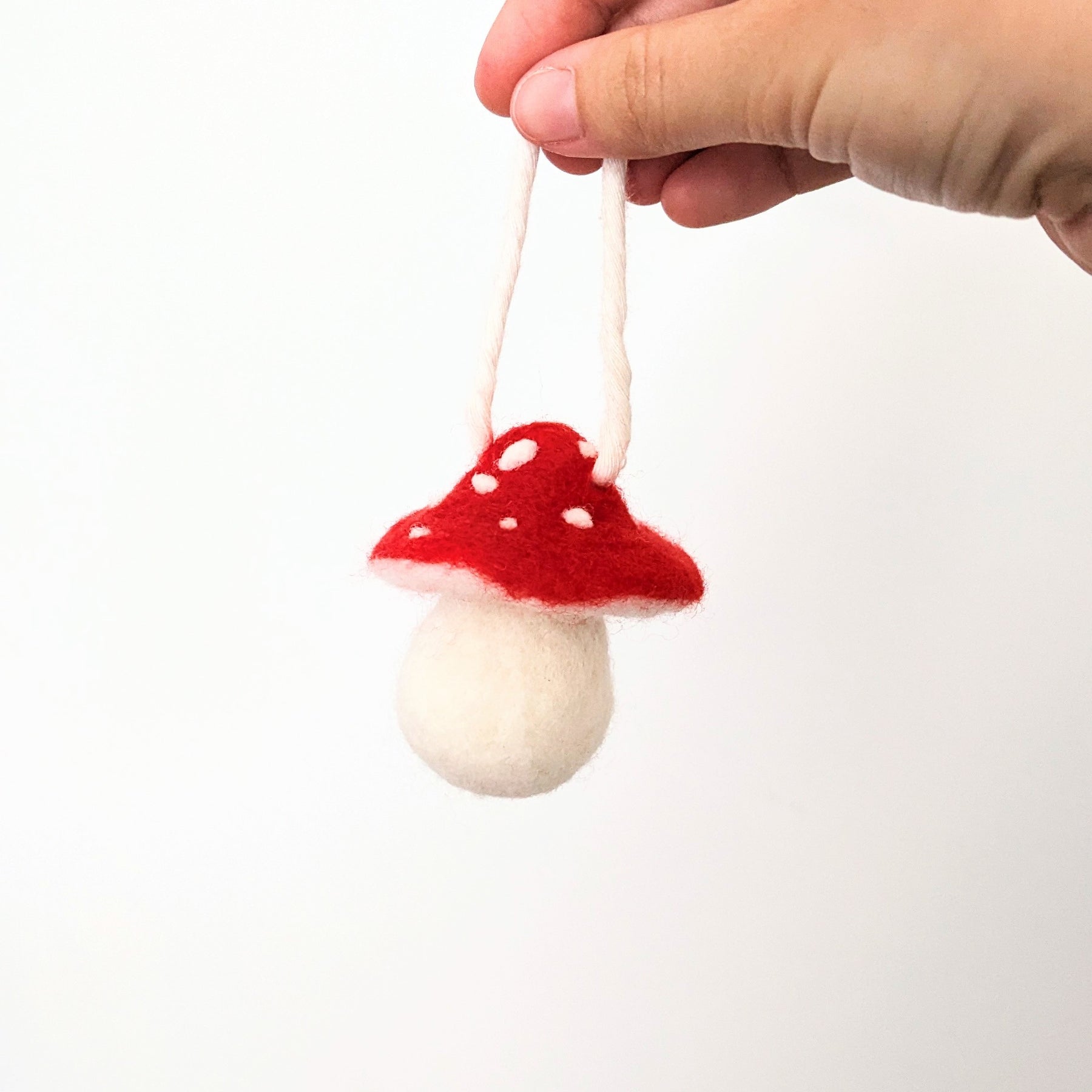 Mushroom hanging Christmas tree ornament - needle felted wool