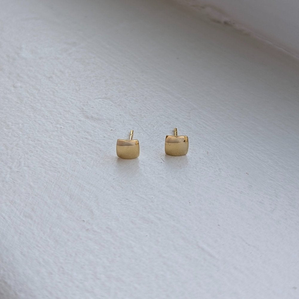 handmade gold plated domed square studs | wedding earrings