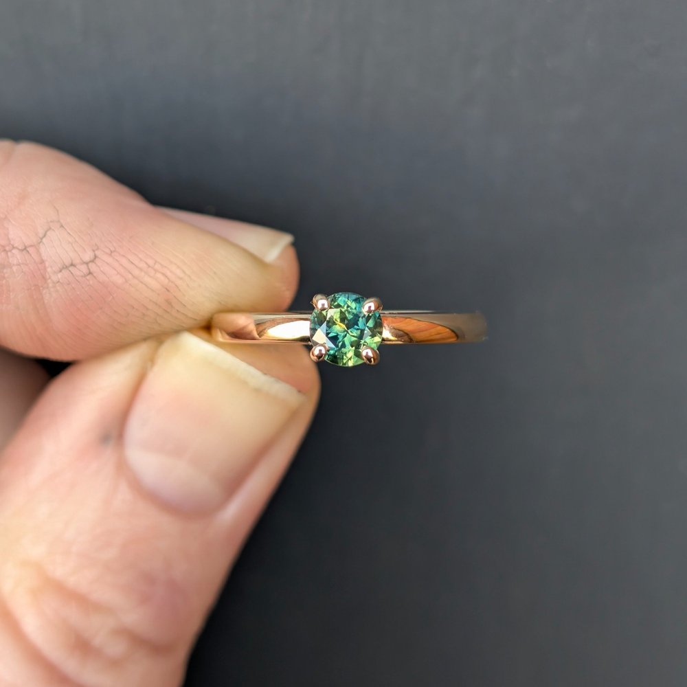 handmade 9ct yellow gold × parti solitaire ring | engagement ring