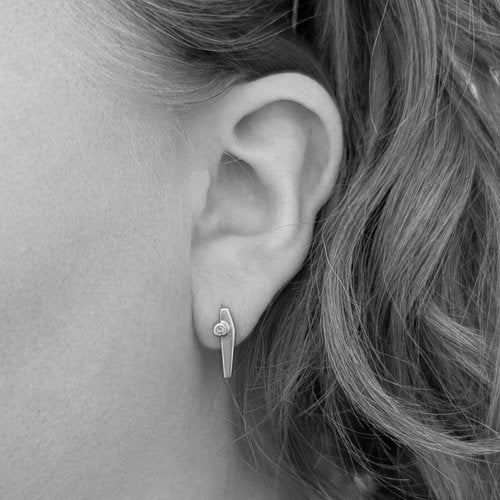 handmade geometric earrings × light blue sapphires