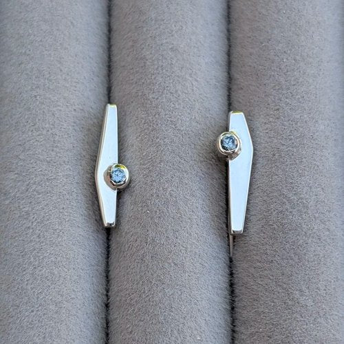 handmade geometric earrings × light blue sapphires