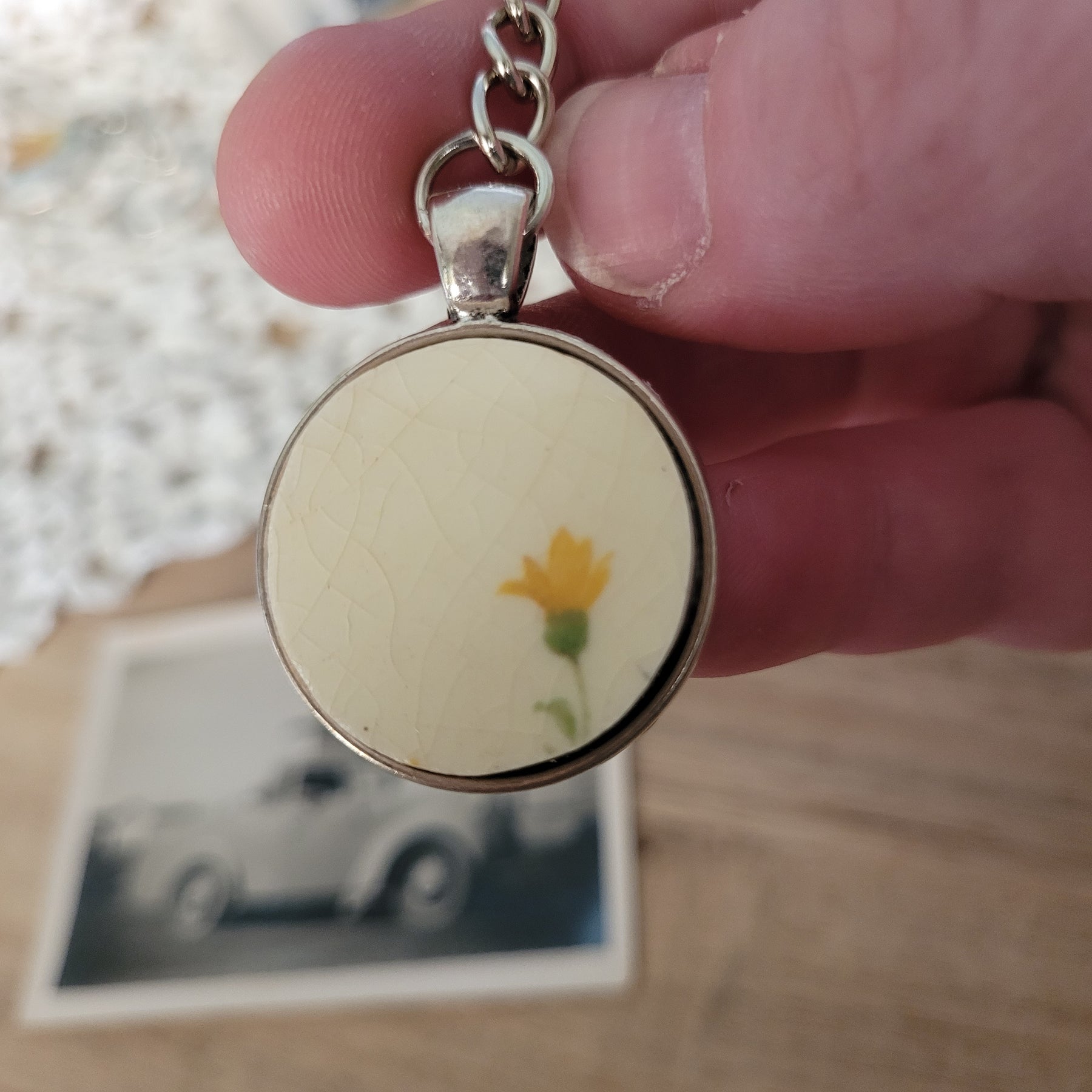 Upcycled Antique China - classy keychain fob