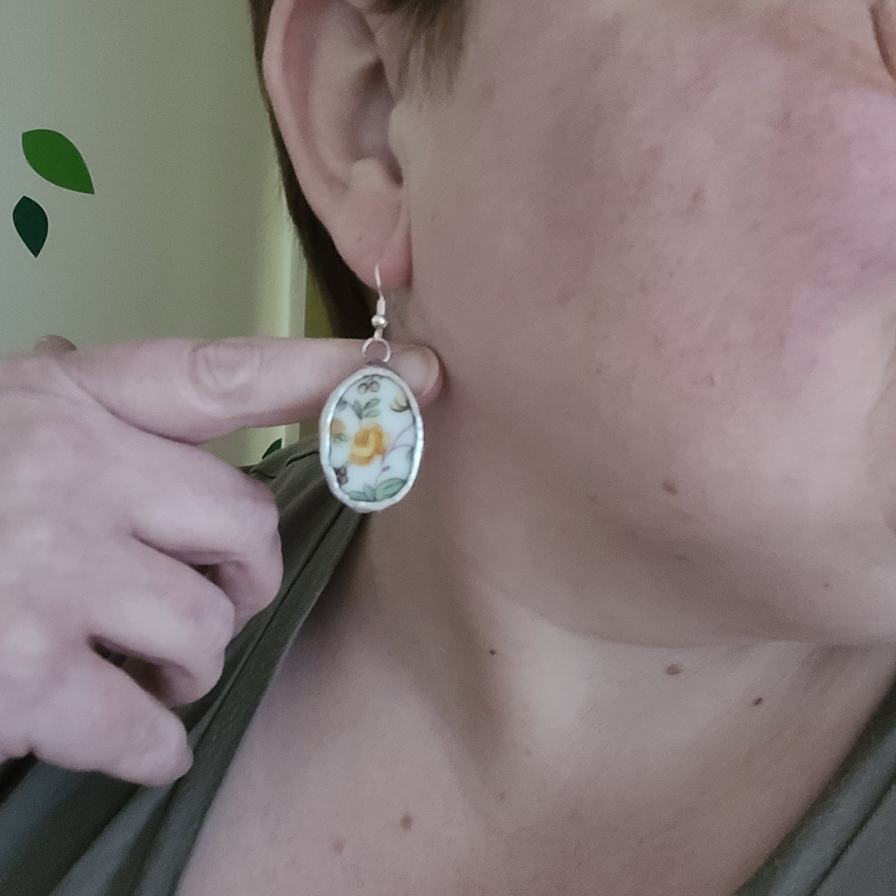 Upcycled Vintage China - yellow rose chintz earrings