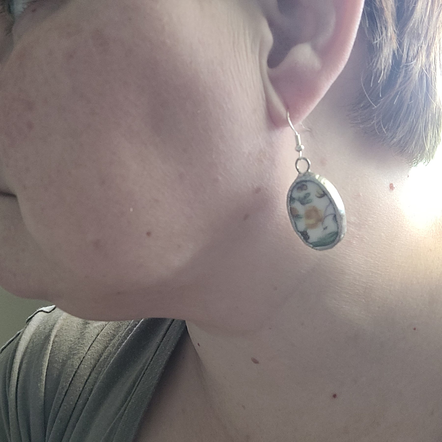 Upcycled Vintage China - yellow rose chintz earrings