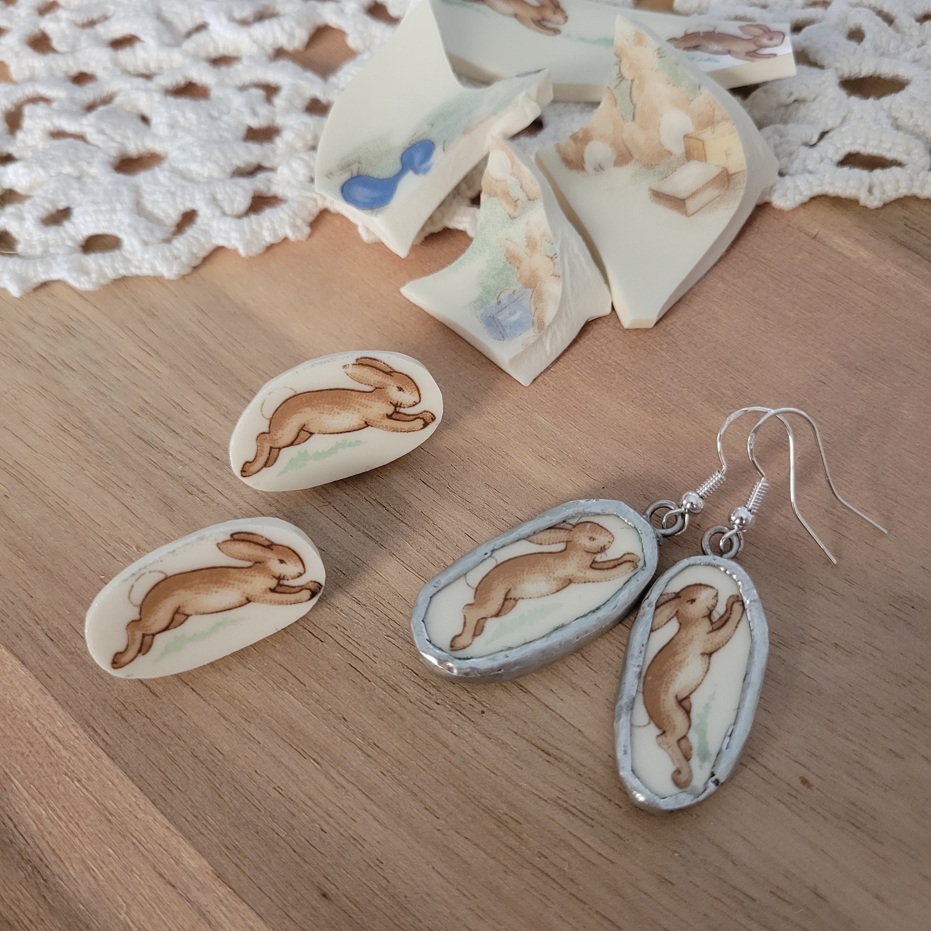 Upcycled Bunnykins Vintage China - earrings
