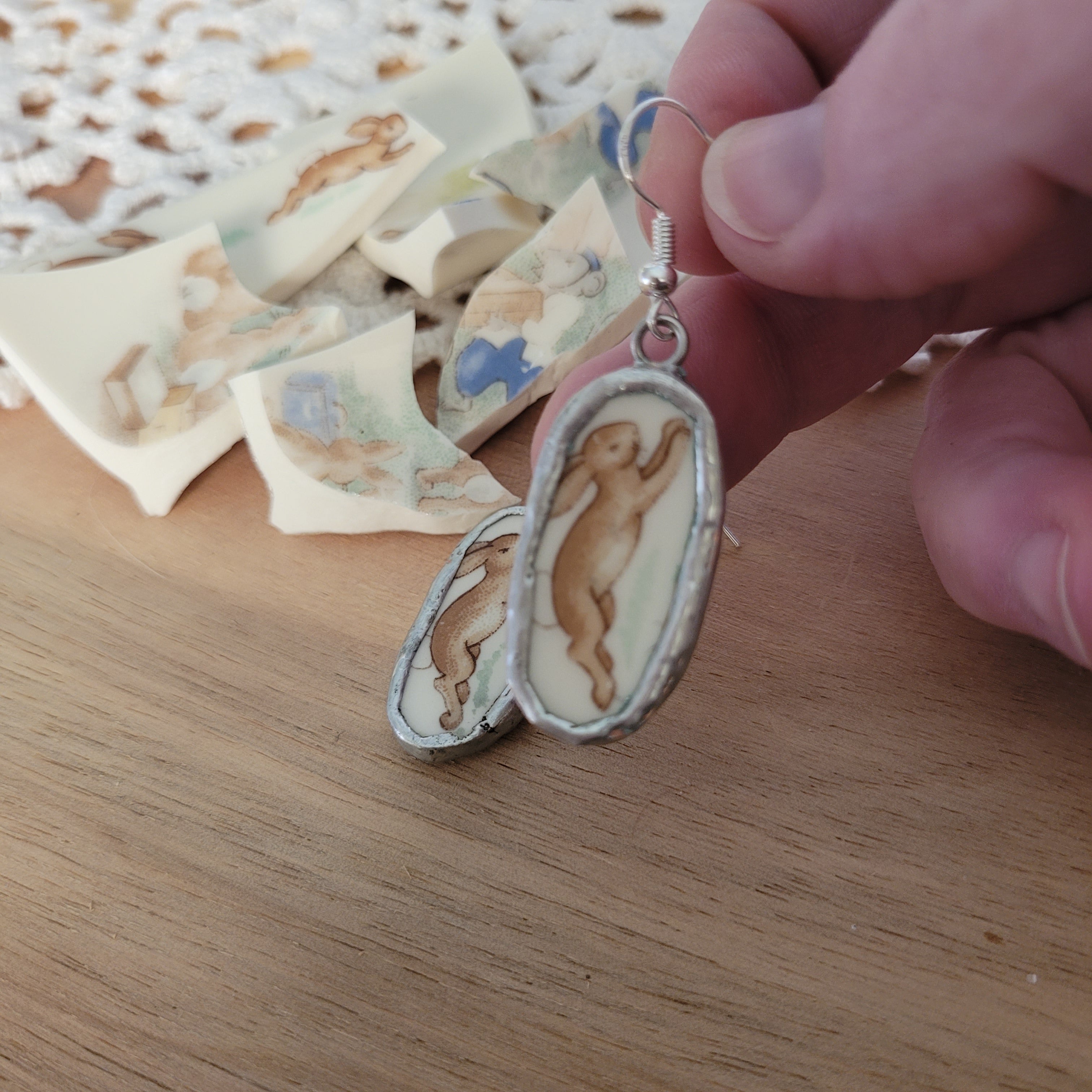 Upcycled Bunnykins Vintage China - earrings