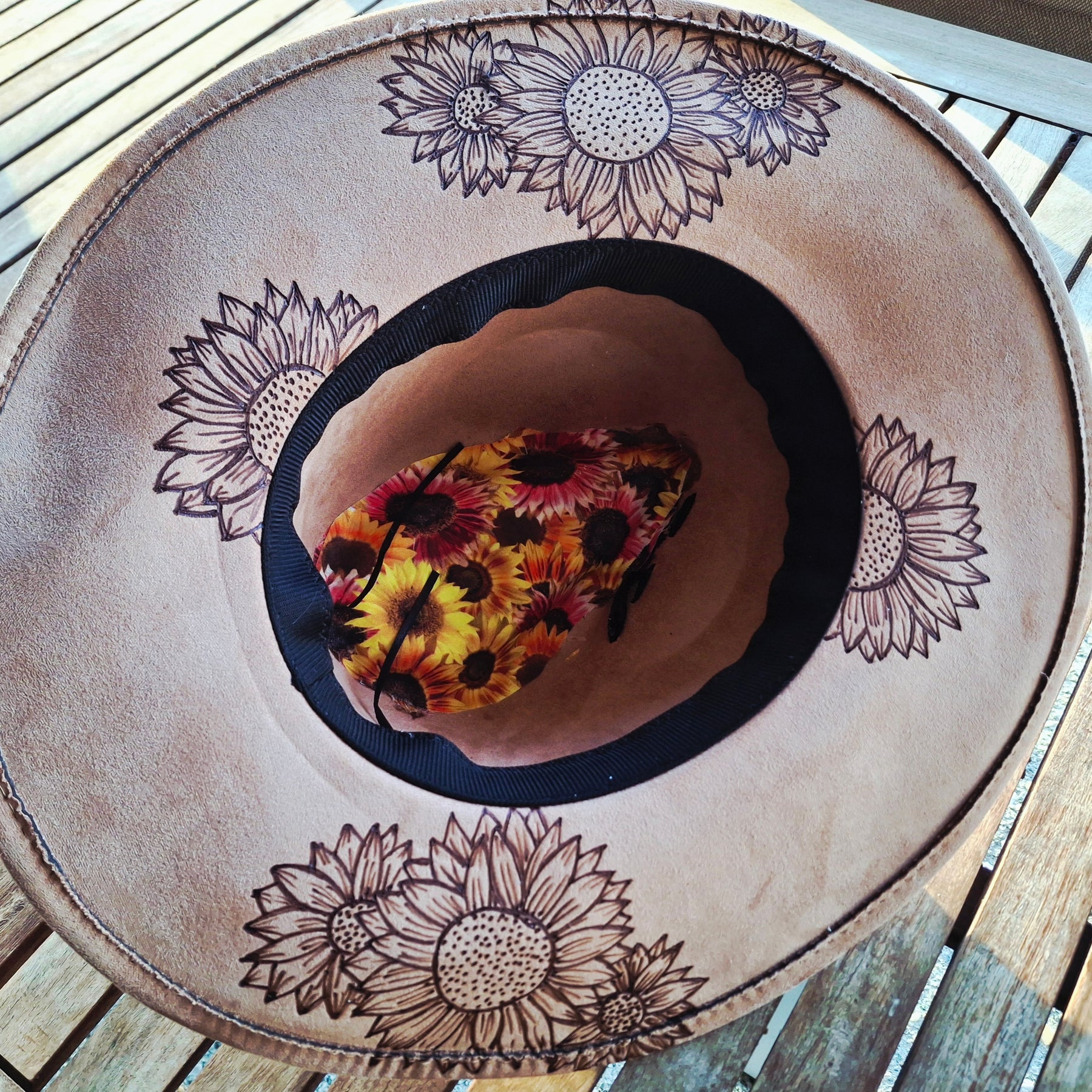 Hand burnt Sunflower dream hat