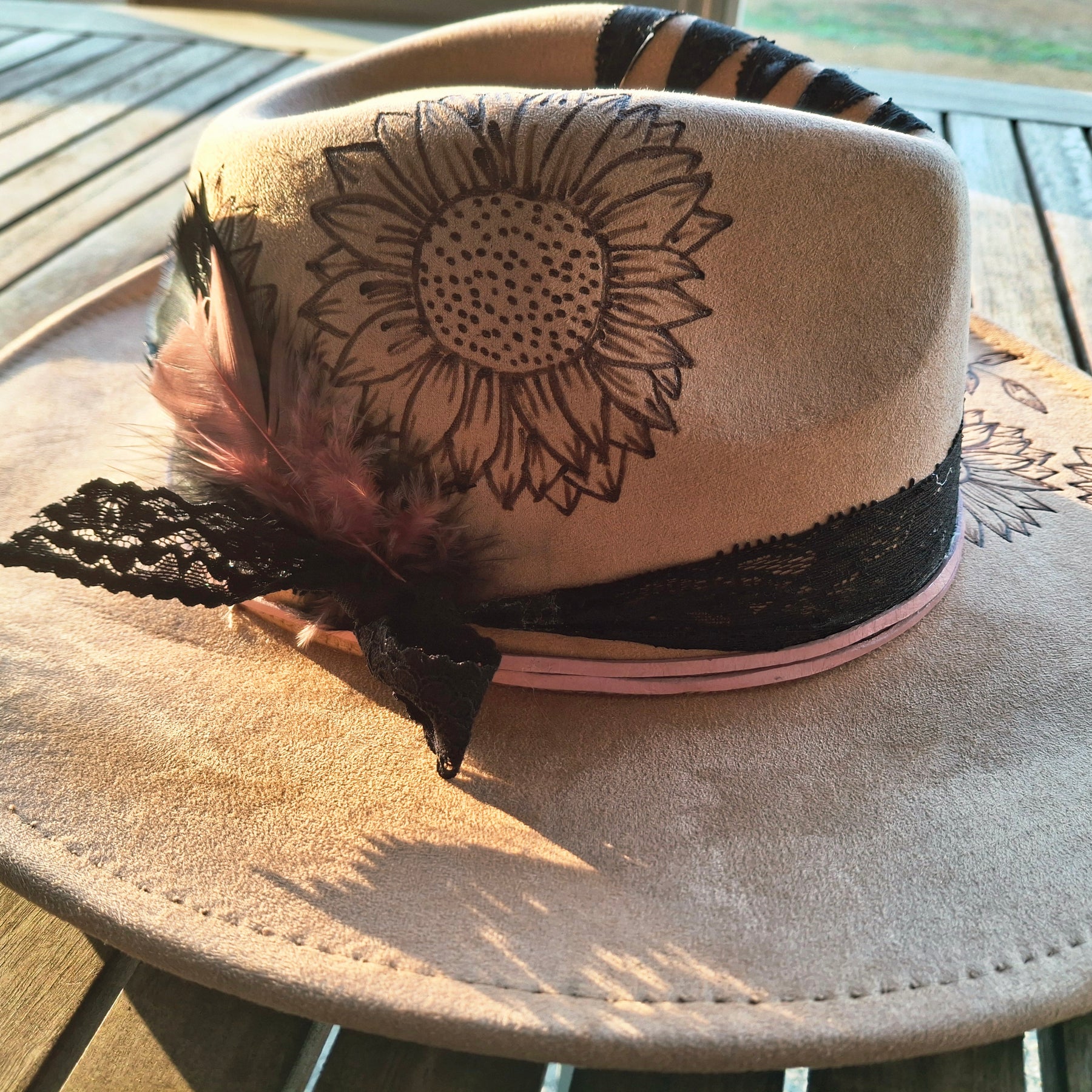 Hand burnt Sunflower dream hat