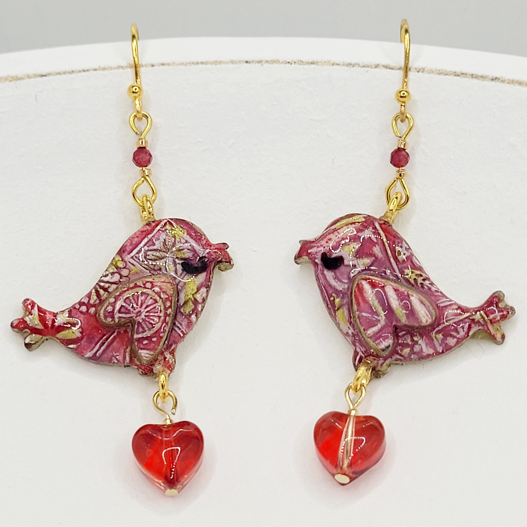 Red Folk Heart Birds