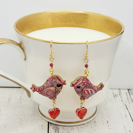 Red Folk Heart Birds