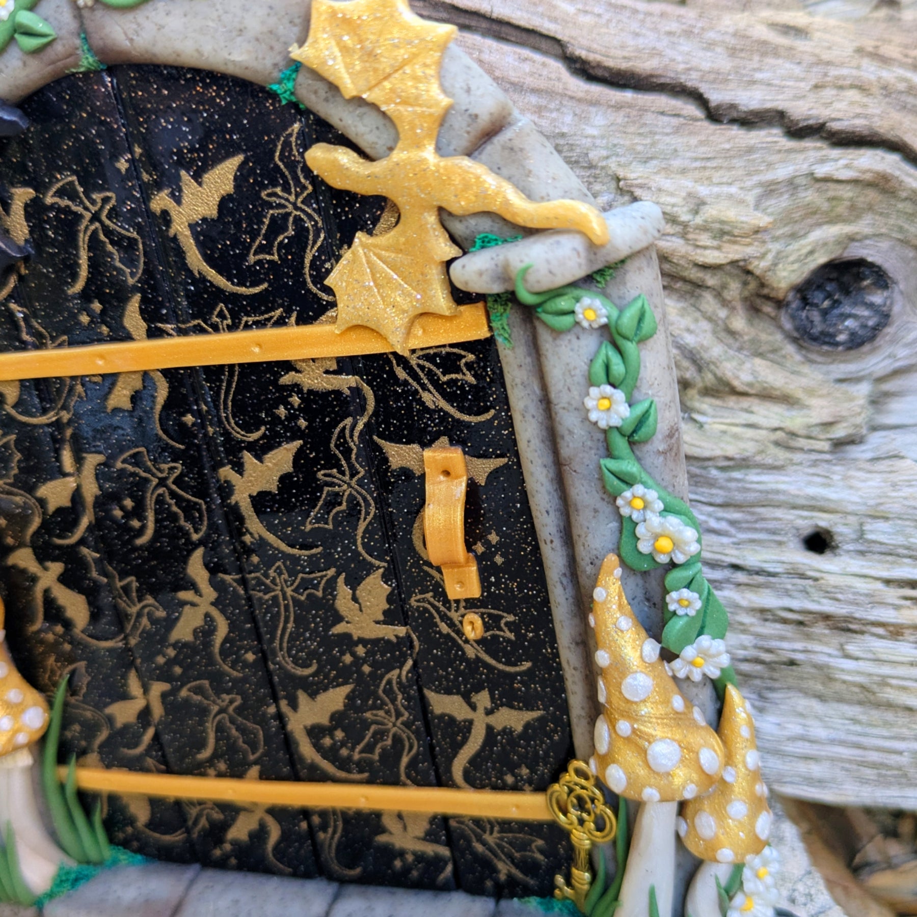 Enchanted Inspired Flight Dragon door - Handcrafted Polymer Clay Fairy door