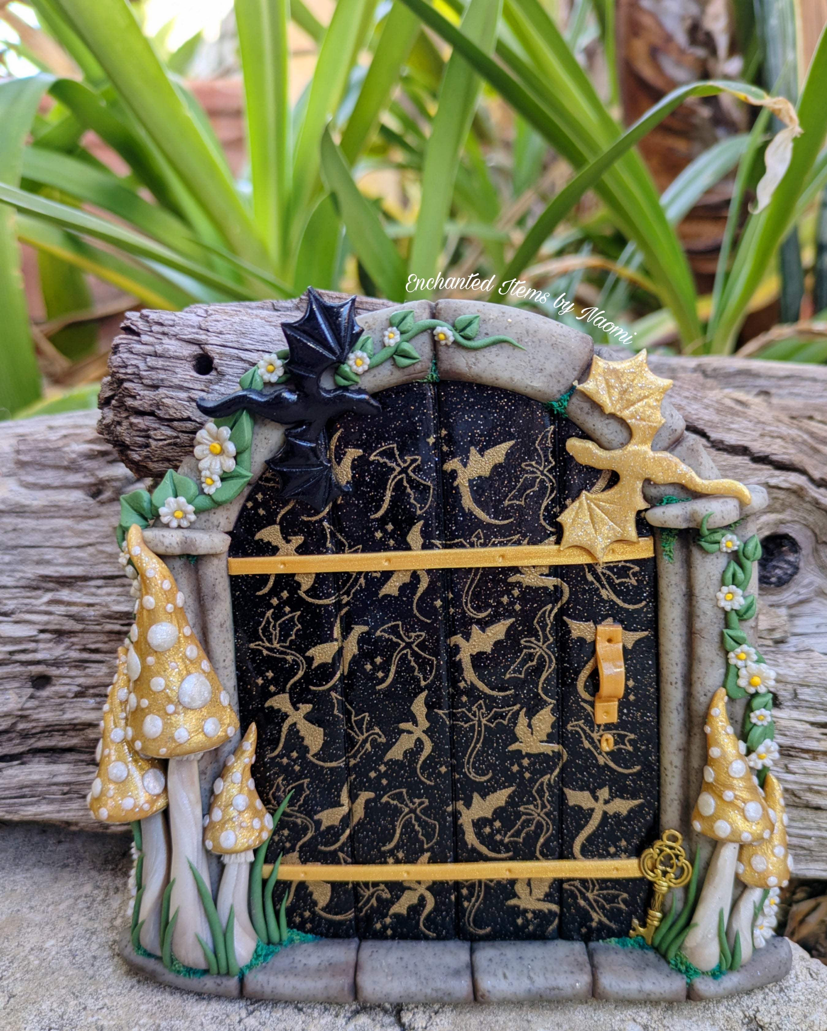 Enchanted Inspired Flight Dragon door - Handcrafted Polymer Clay Fairy door