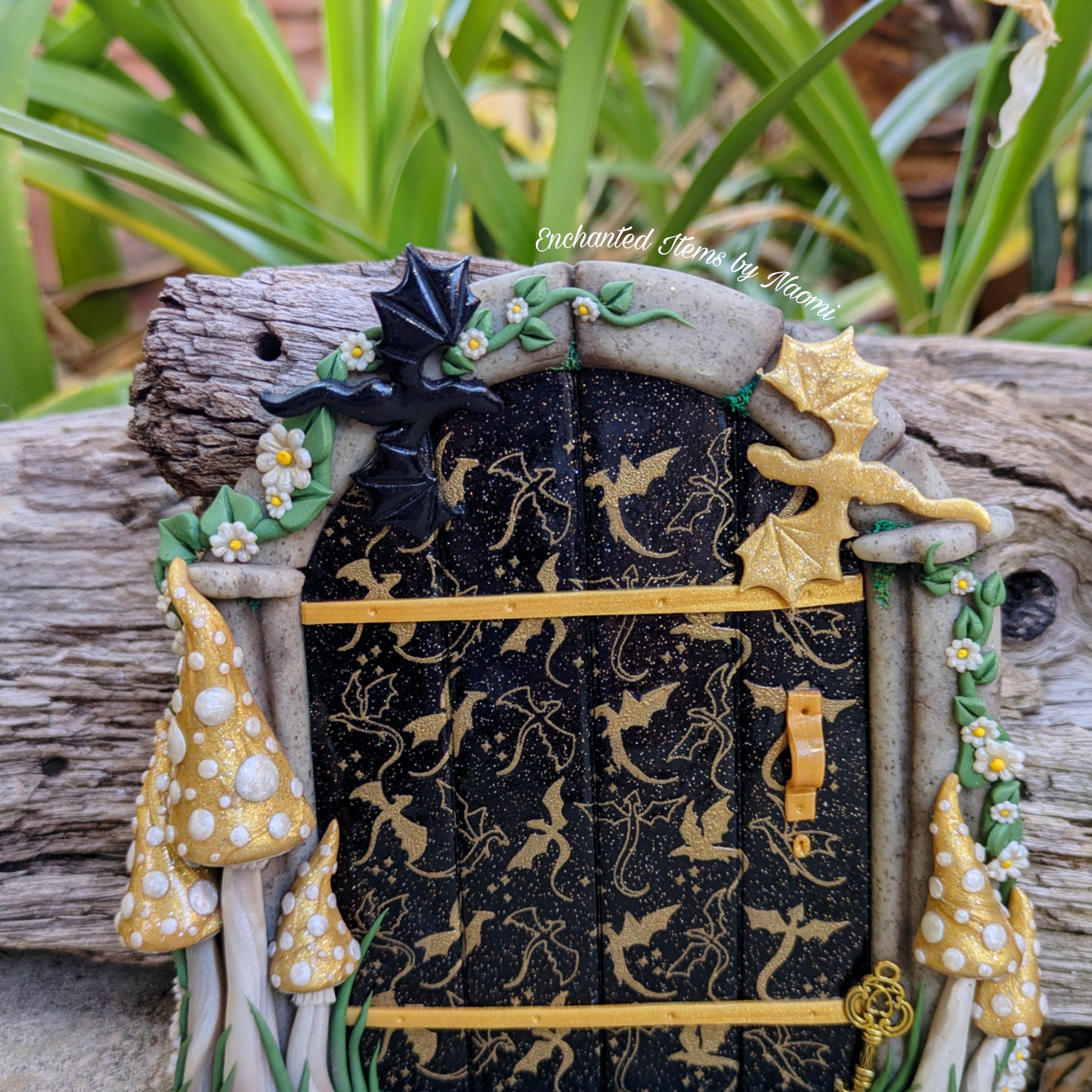 Enchanted Inspired Flight Dragon door - Handcrafted Polymer Clay Fairy door