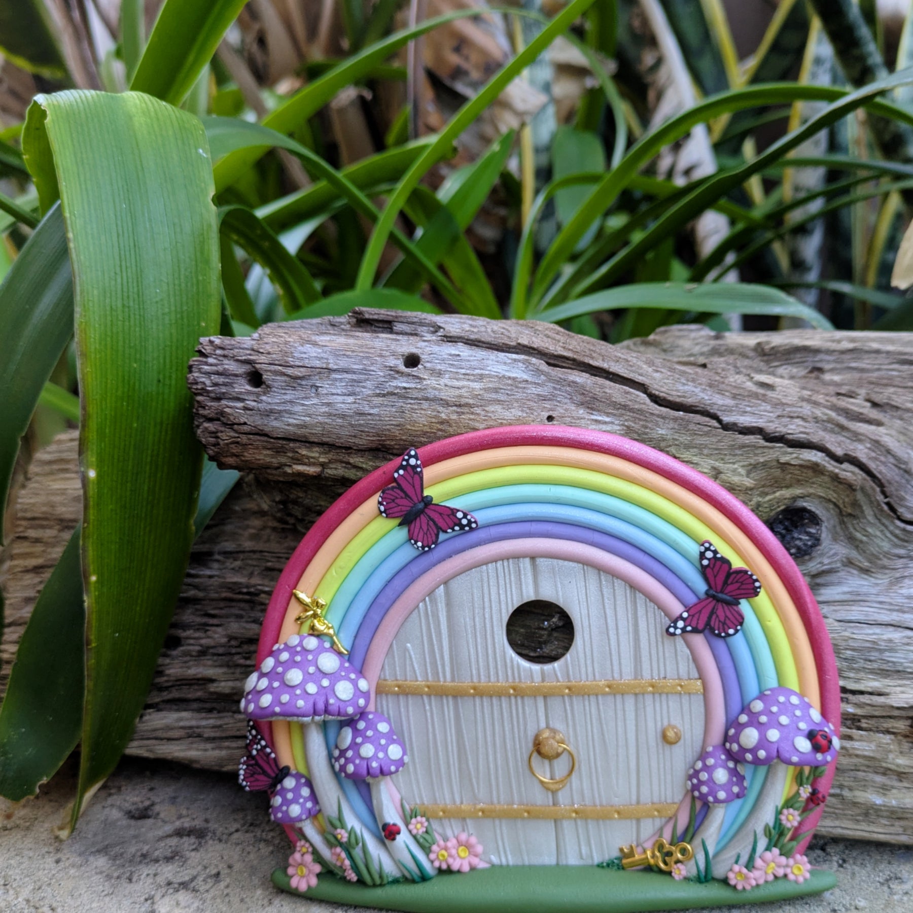 Pastel Rainbow Fairy Door – Handcrafted Polymer Clay Magic