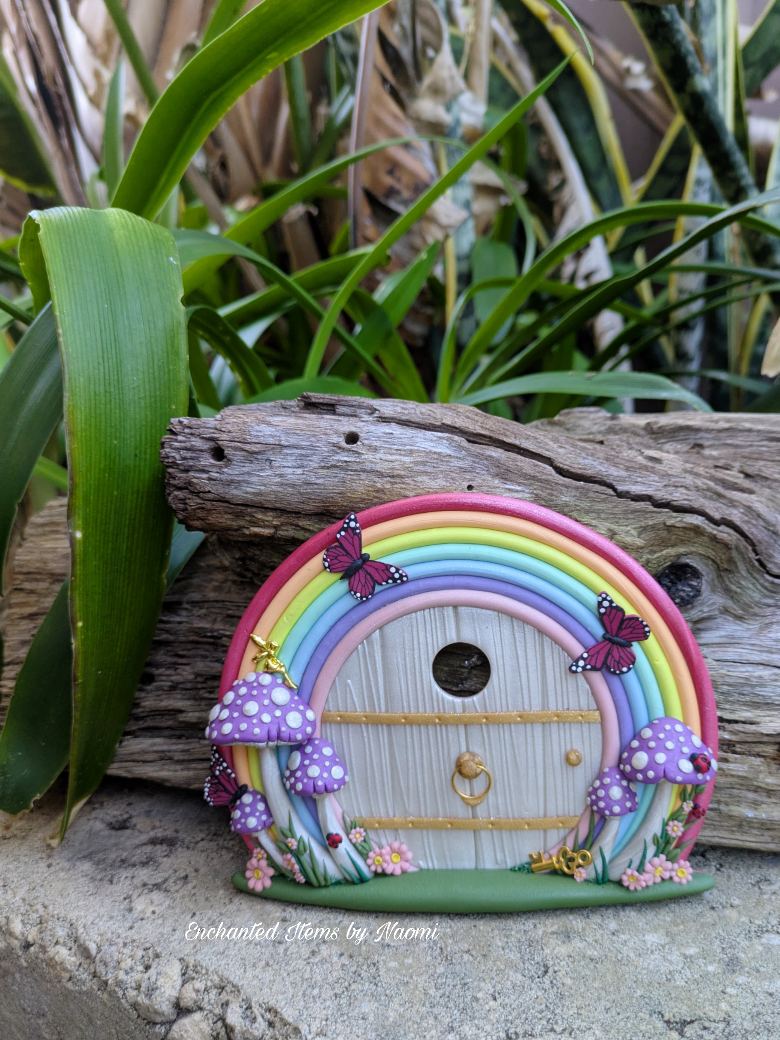 Pastel Rainbow Fairy Door – Handcrafted Polymer Clay Magic