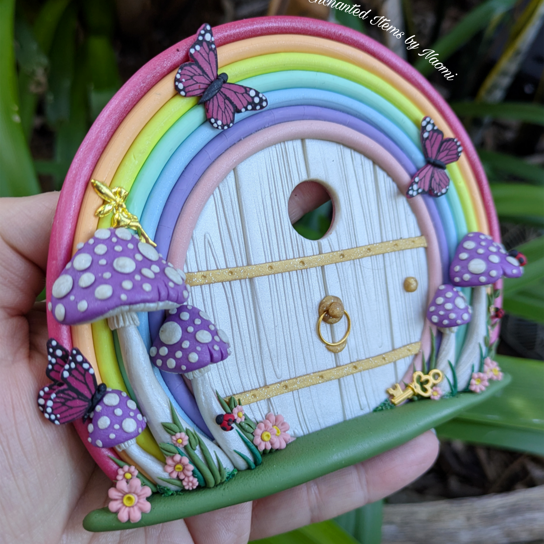 Pastel Rainbow Fairy Door – Handcrafted Polymer Clay Magic