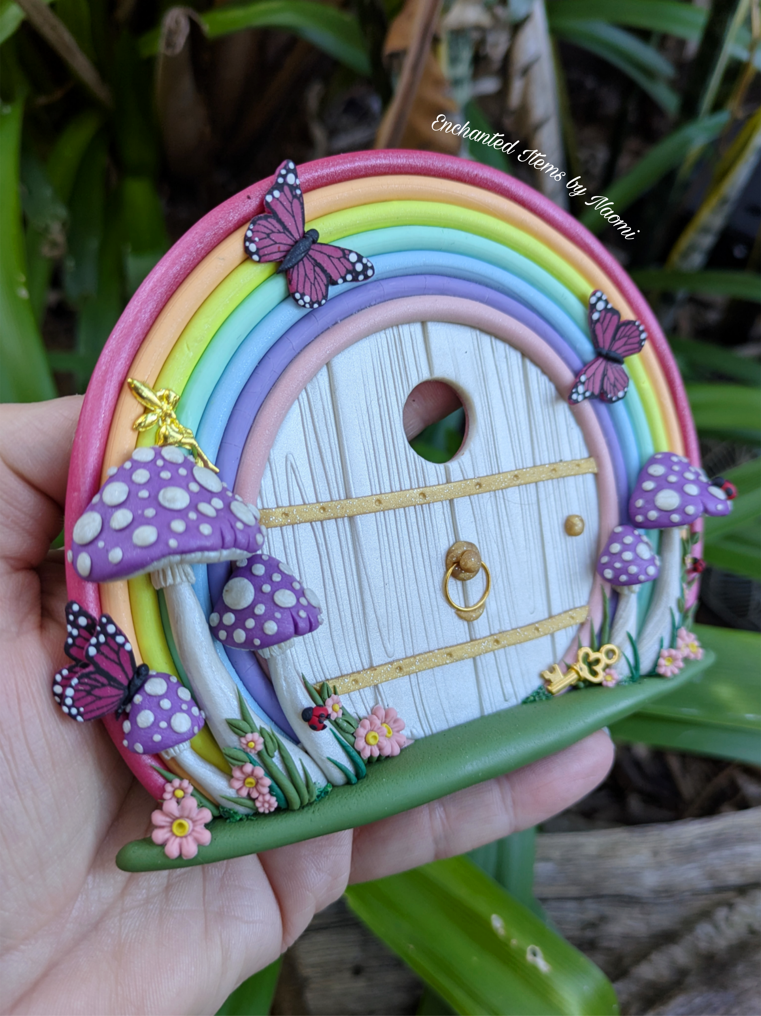 Pastel Rainbow Fairy Door – Handcrafted Polymer Clay Magic