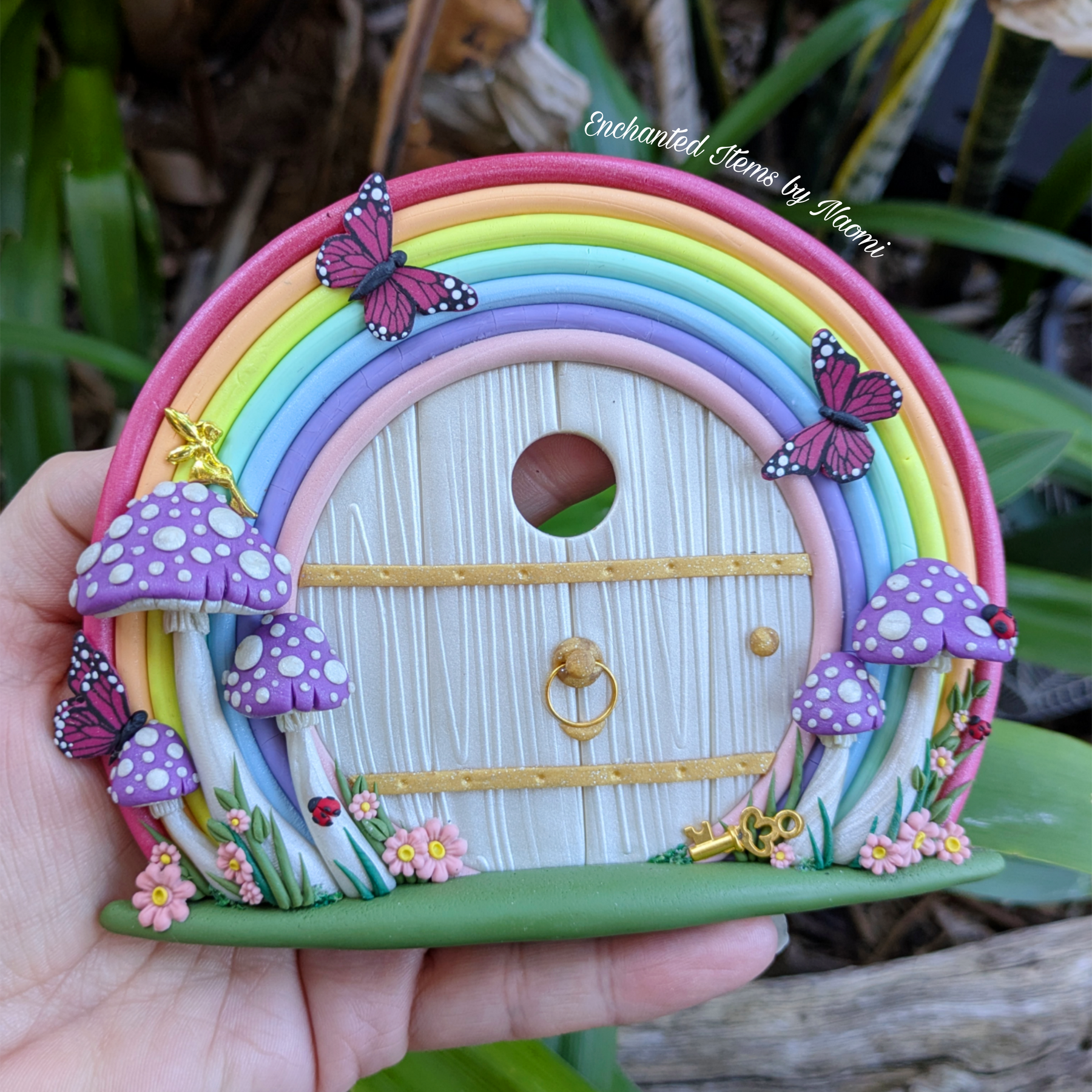 Pastel Rainbow Fairy Door – Handcrafted Polymer Clay Magic