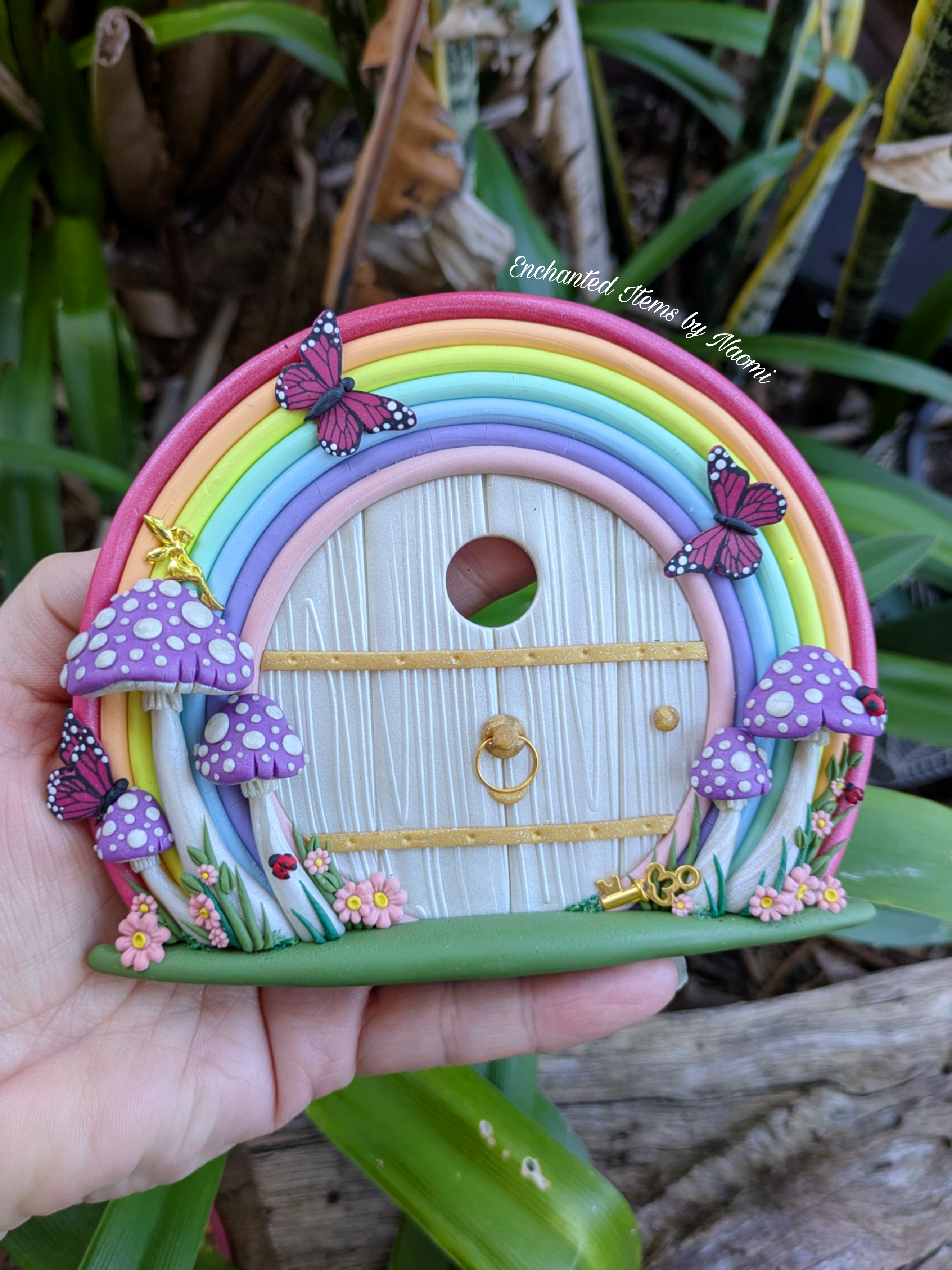 Pastel Rainbow Fairy Door – Handcrafted Polymer Clay Magic