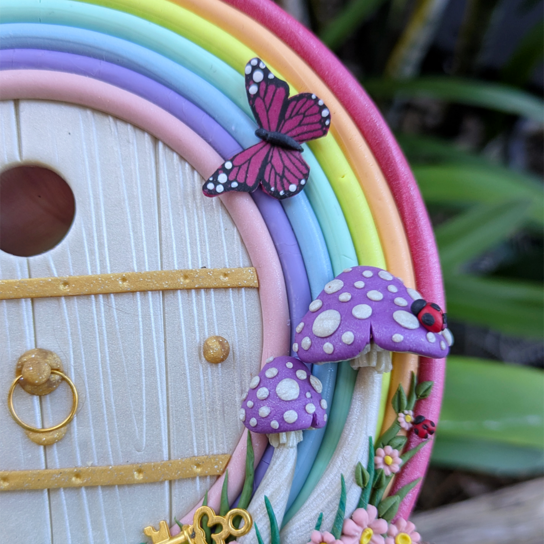 Pastel Rainbow Fairy Door – Handcrafted Polymer Clay Magic
